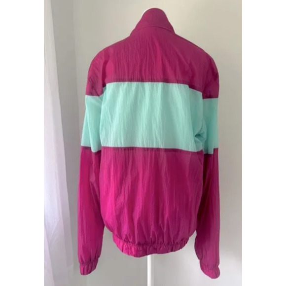 American Apparel Track Jacket Size S Full Zip Windbreaker Fuchsia & Aqua Nylon - Picture 3 of 6